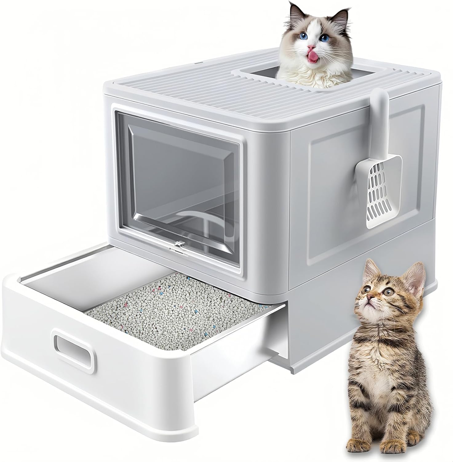 Homegroove Stainless Steel Cat Litter Box with Drawer for Cats
