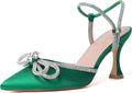 Closed Toe Green Kitten Heels Slingback Pumps - Comfortable 3in