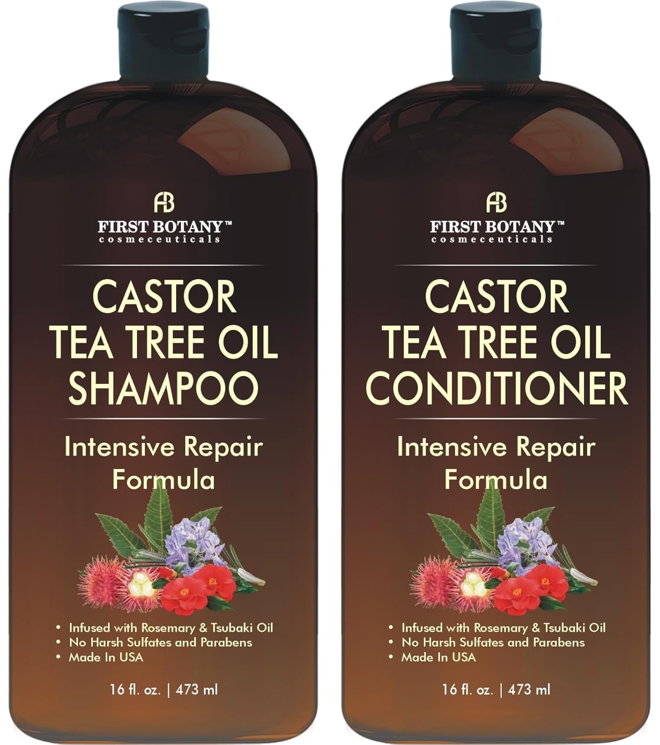 Castor Tea Tree Shampoo Conditioner Set for Hair Regrowth