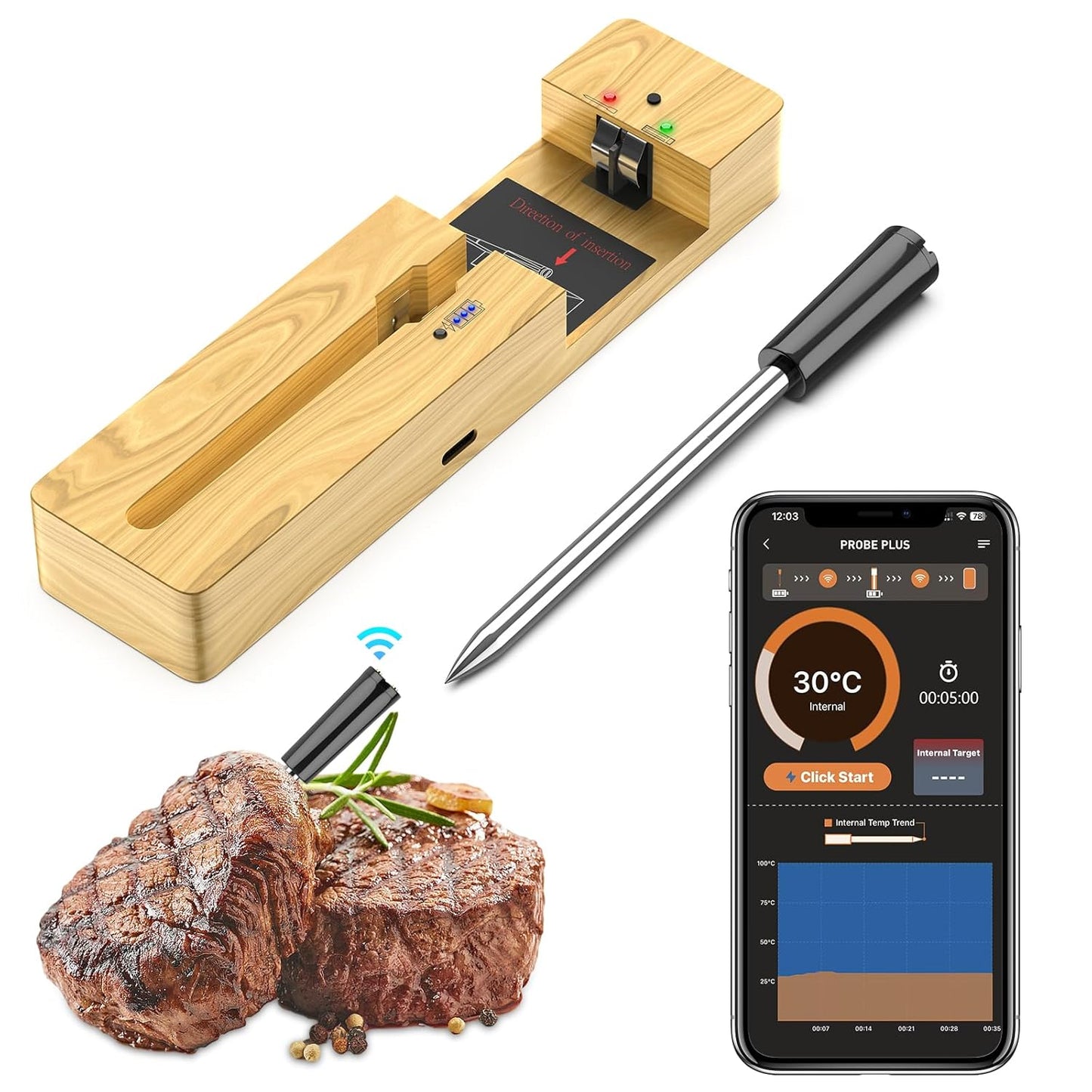 Wireless Grill Thermometer: 600ft Range & Waterproof