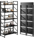 JSB No Assembly Folding Bookshelf, 5 Tier Industrial Metal Book Shelf