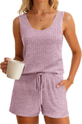 Imily Bela Womens Ribbed Knit Pajama Set - Soft Sleeveless Summer PJs