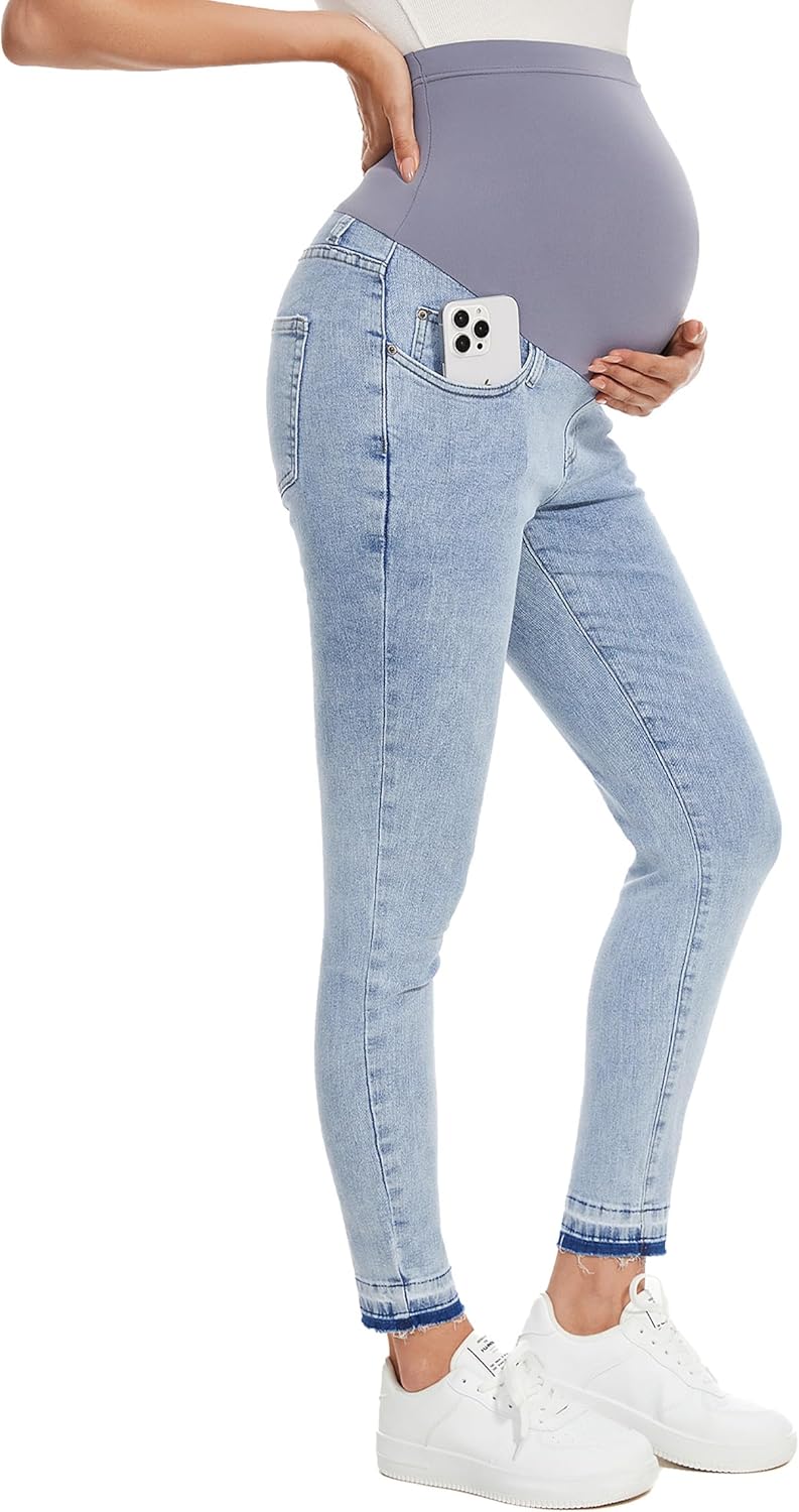 PACBREEZE Women's Maternity Jeans Over Belly Skinny Stretchy Denim