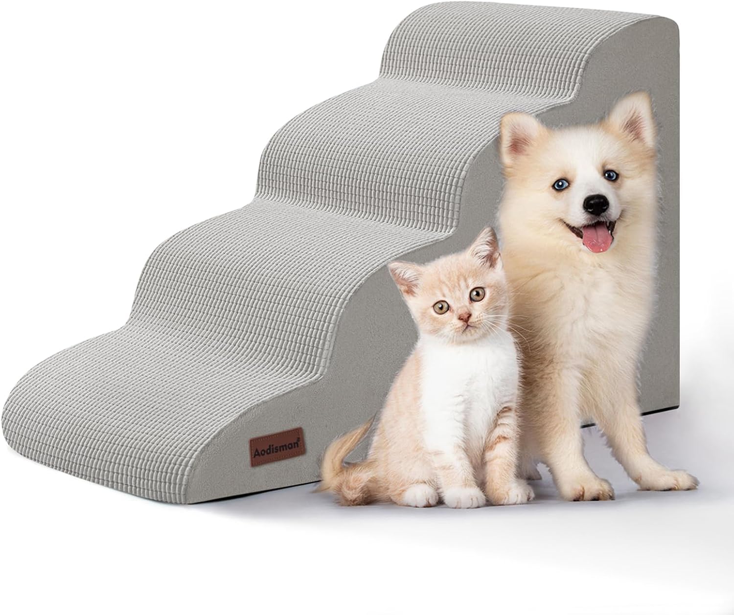 4-Step Dog Stairs and Ramp for Beds or Couches, Light Grey