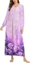 Nightgown Long Sleeve for Women - V Neck Full Length Sleepwear