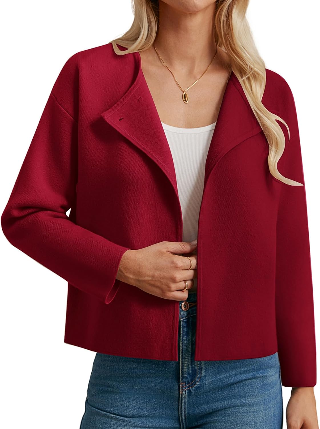 GRACE KARIN Womens Cropped Knit Sweater Blazer for Fall Style