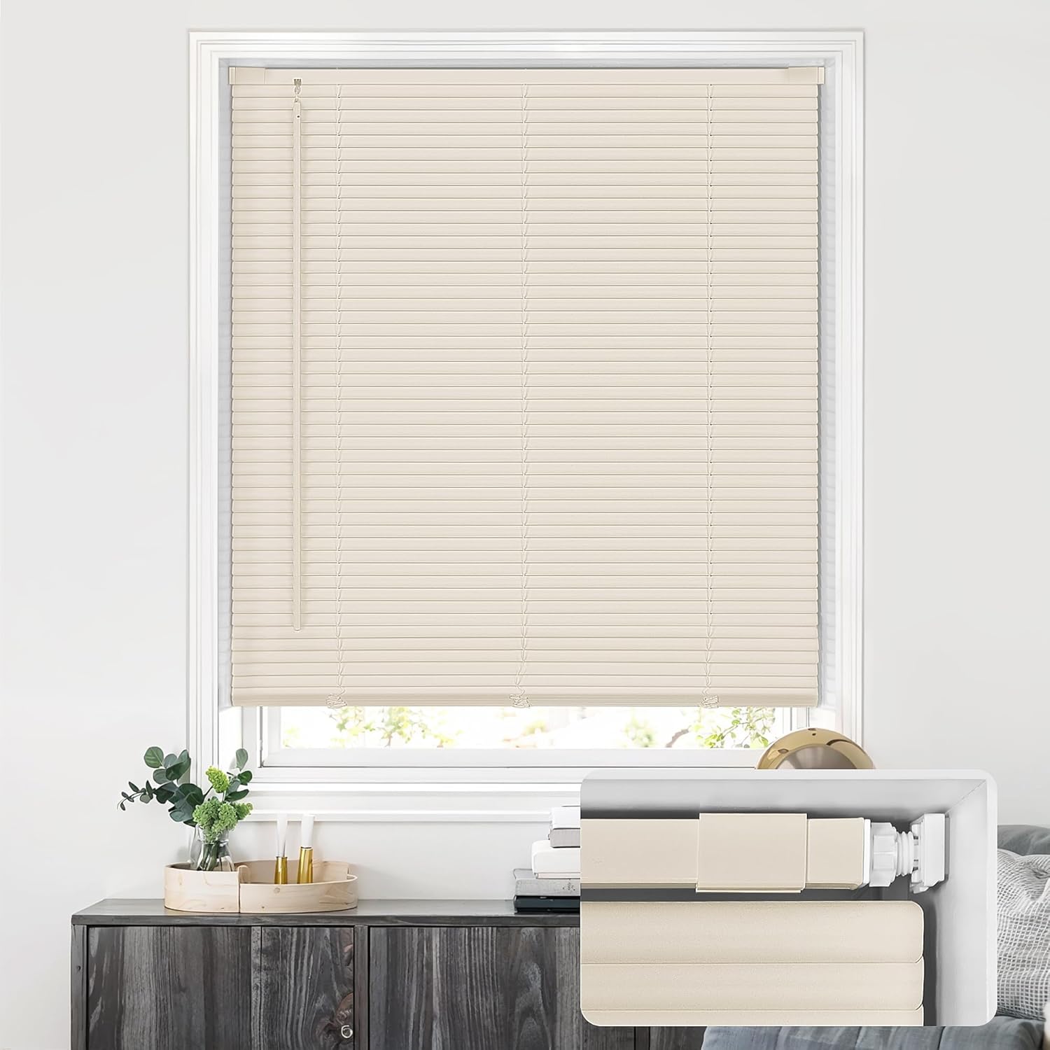 Cordless Vinyl Mini Blinds for Indoor Windows - 100% Privacy