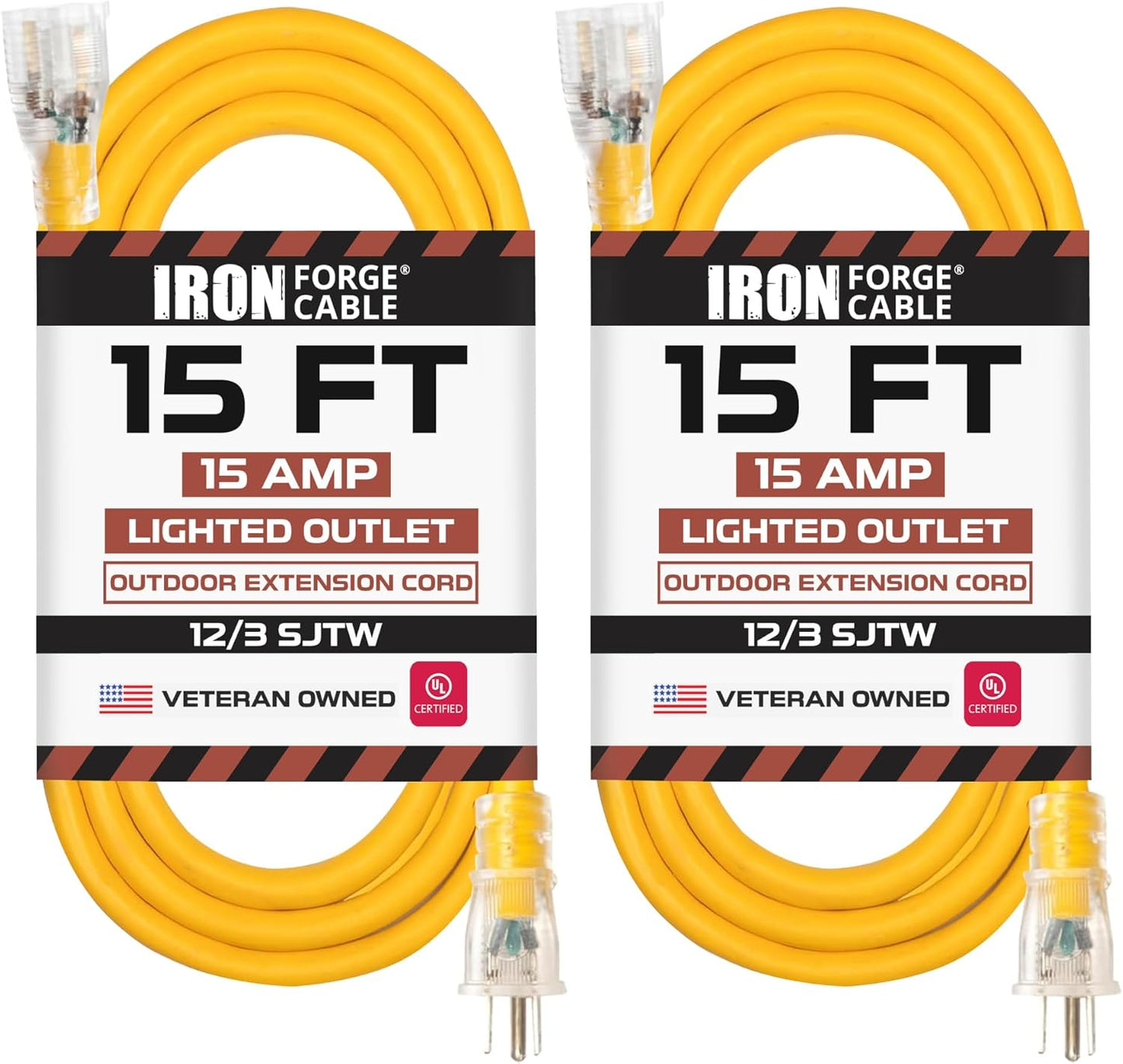 Iron Forge Cable Lighted Outdoor Extension Cord 15 ft 2 Pack
