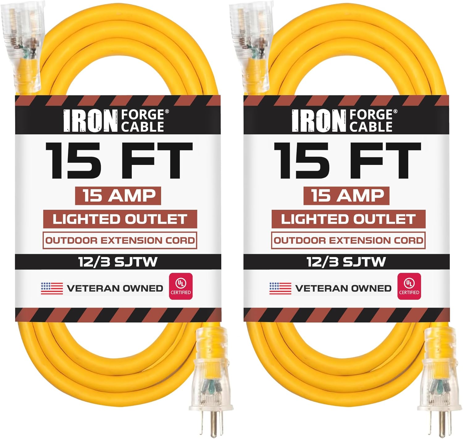 Iron Forge Cable Lighted Outdoor Extension Cord 15 ft 2 Pack