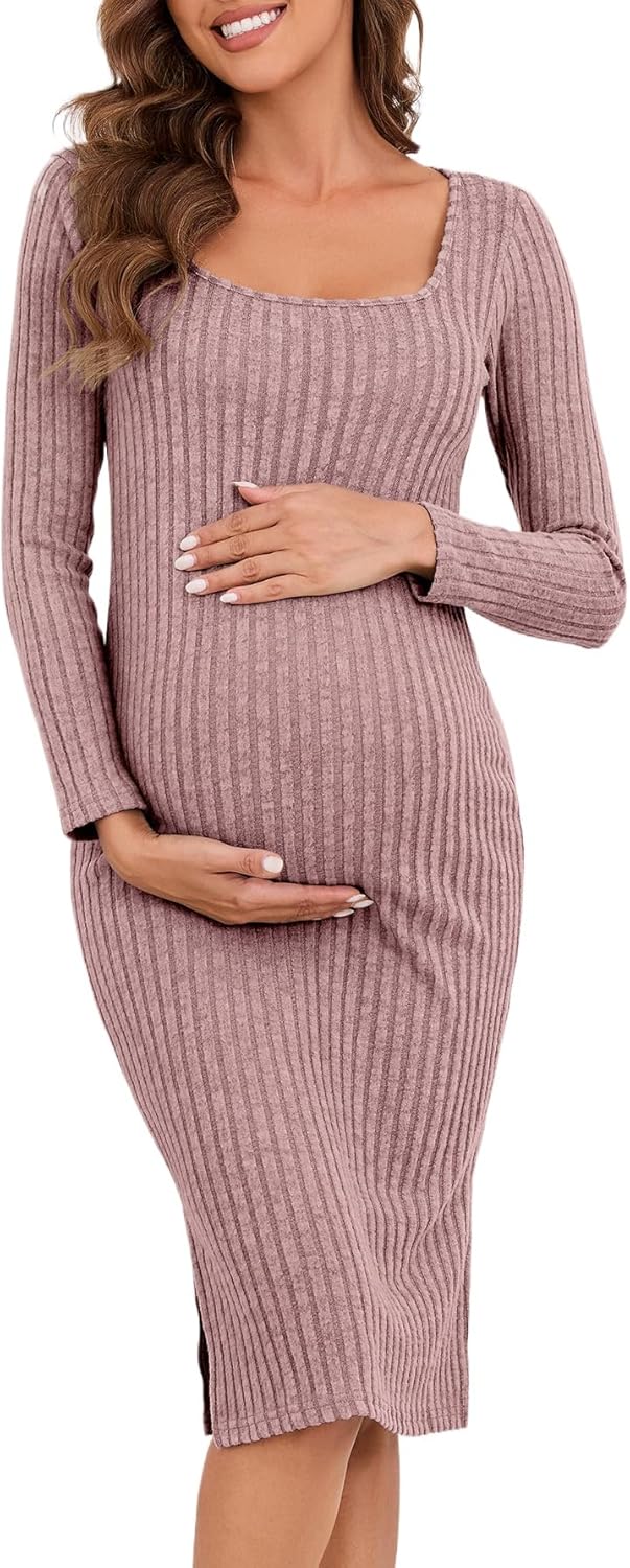 Long Sleeve Maternity Sweater Dress for Fall Winter Comfort