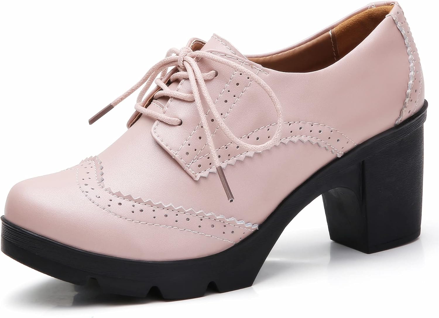 DADAWEN Women's Classic T-Strap Platform Mid-Heel Oxfords Shoes
