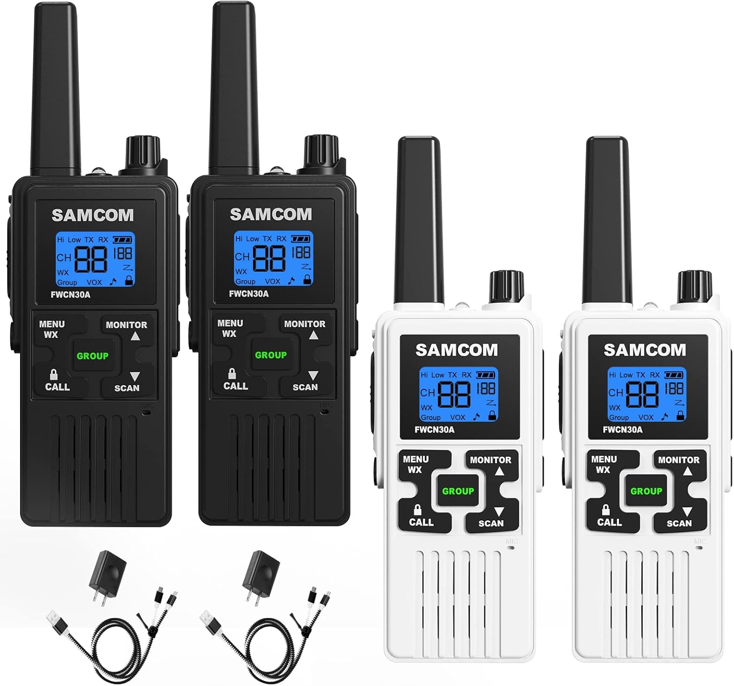 4 Long Range Walkie Talkies Rechargeable for Adults - FRS Radios