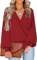 Women's Knit Faux Wrap V Neck Sweater Top - Oversized Cozy Fit Jewelry