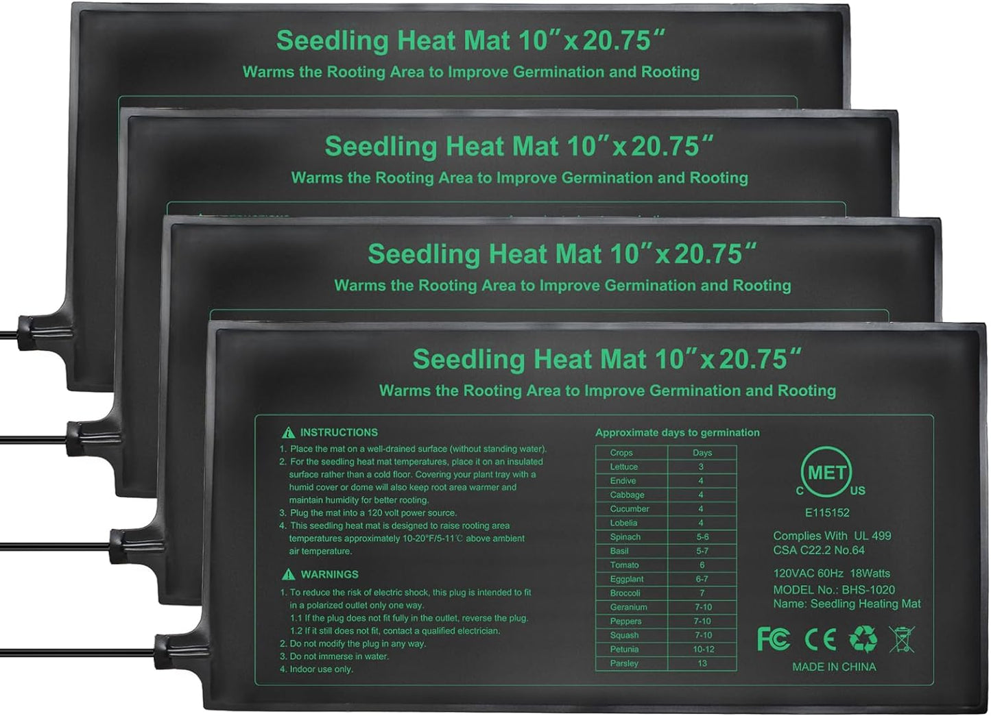 MET Certified Seedling Heat Mats 4 Pack - Optimal Plant Growth