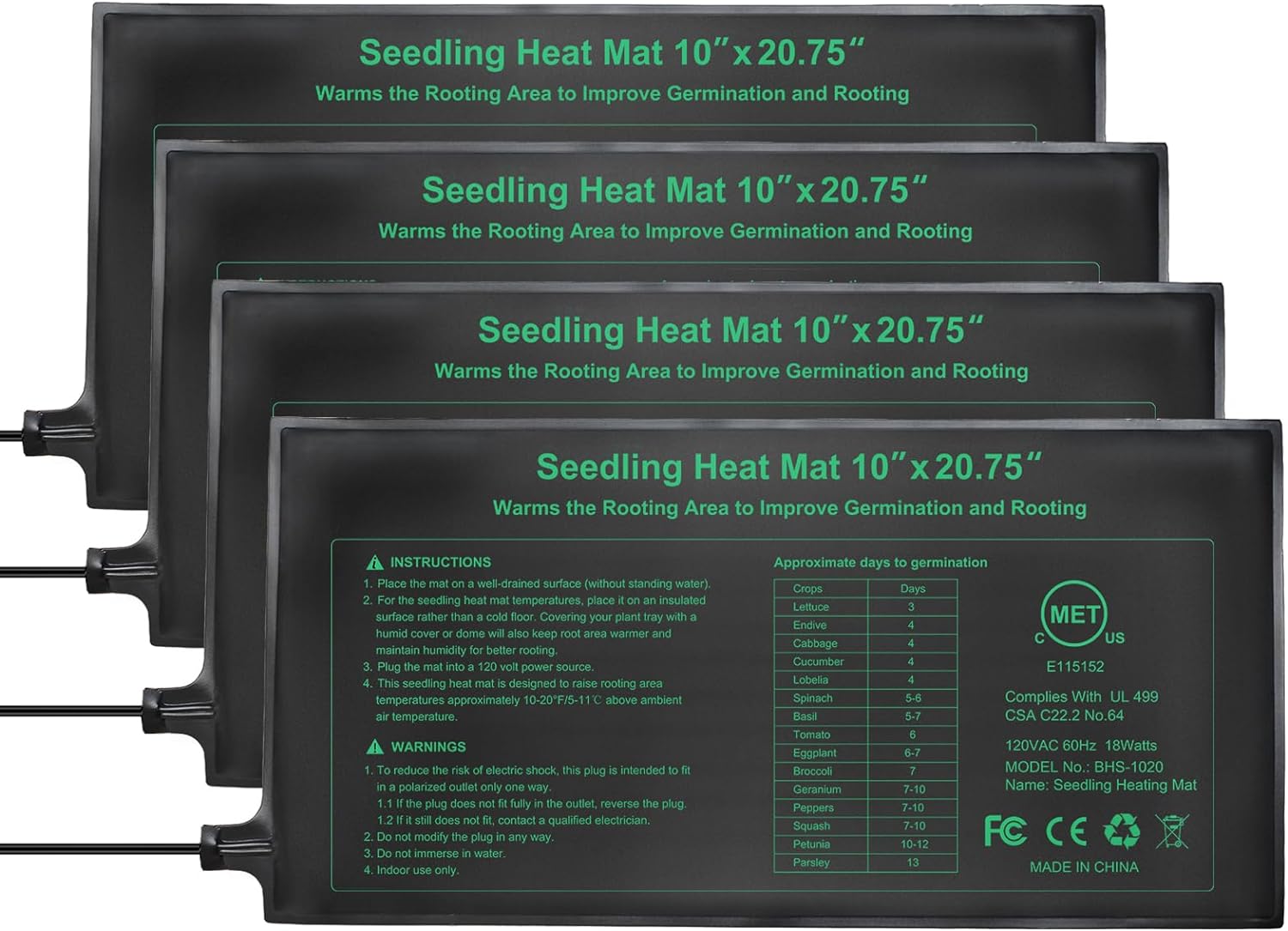 MET Certified Seedling Heat Mats 4 Pack - Optimal Plant Growth