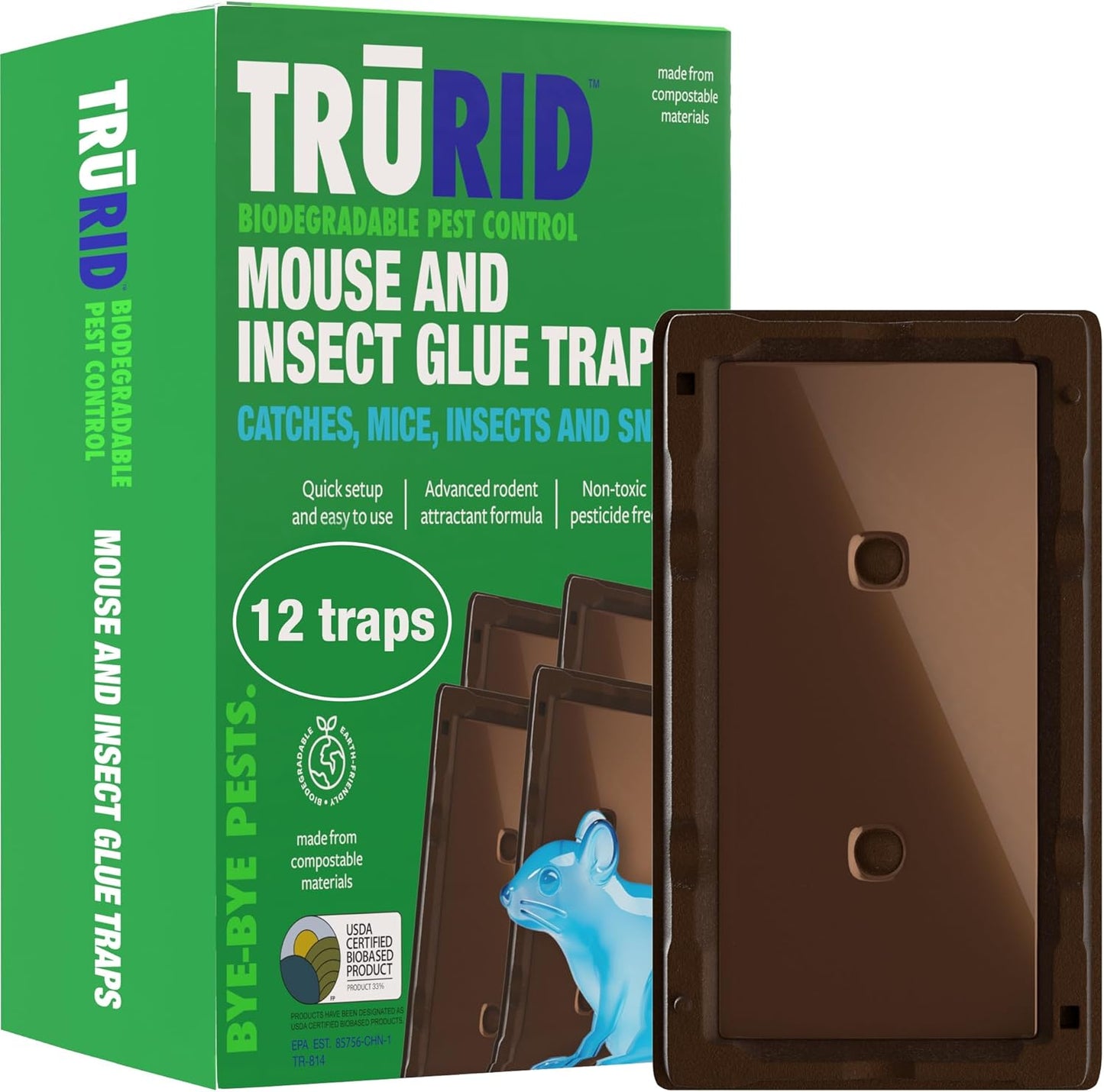 TRURID Eco-Friendly Mouse Traps (12 Pack) - Heavy Duty for Mice & Bugs