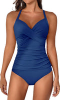 Women Ruched Tankini Swimsuit V Neck Two-Piece - Tummy Control