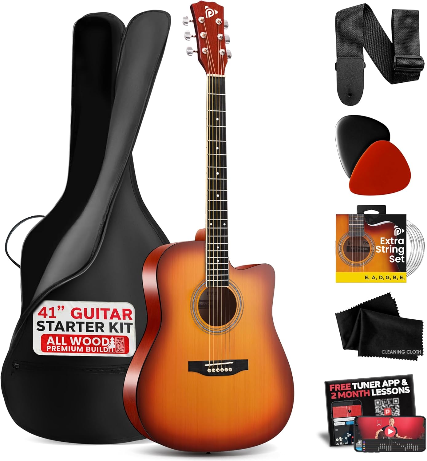 Pyle Steel String Acoustic Guitar Kit for Beginners and Pros