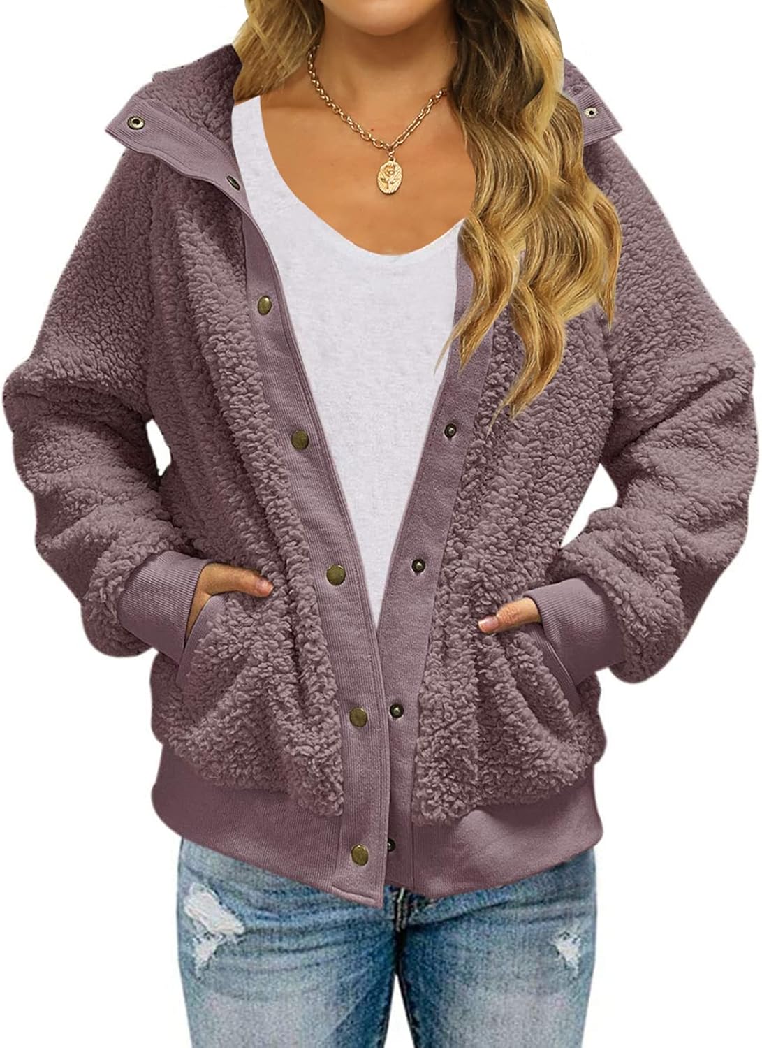 MEROKEETY Women's Winter Long Sleeve Sherpa Jacket Coat Warm