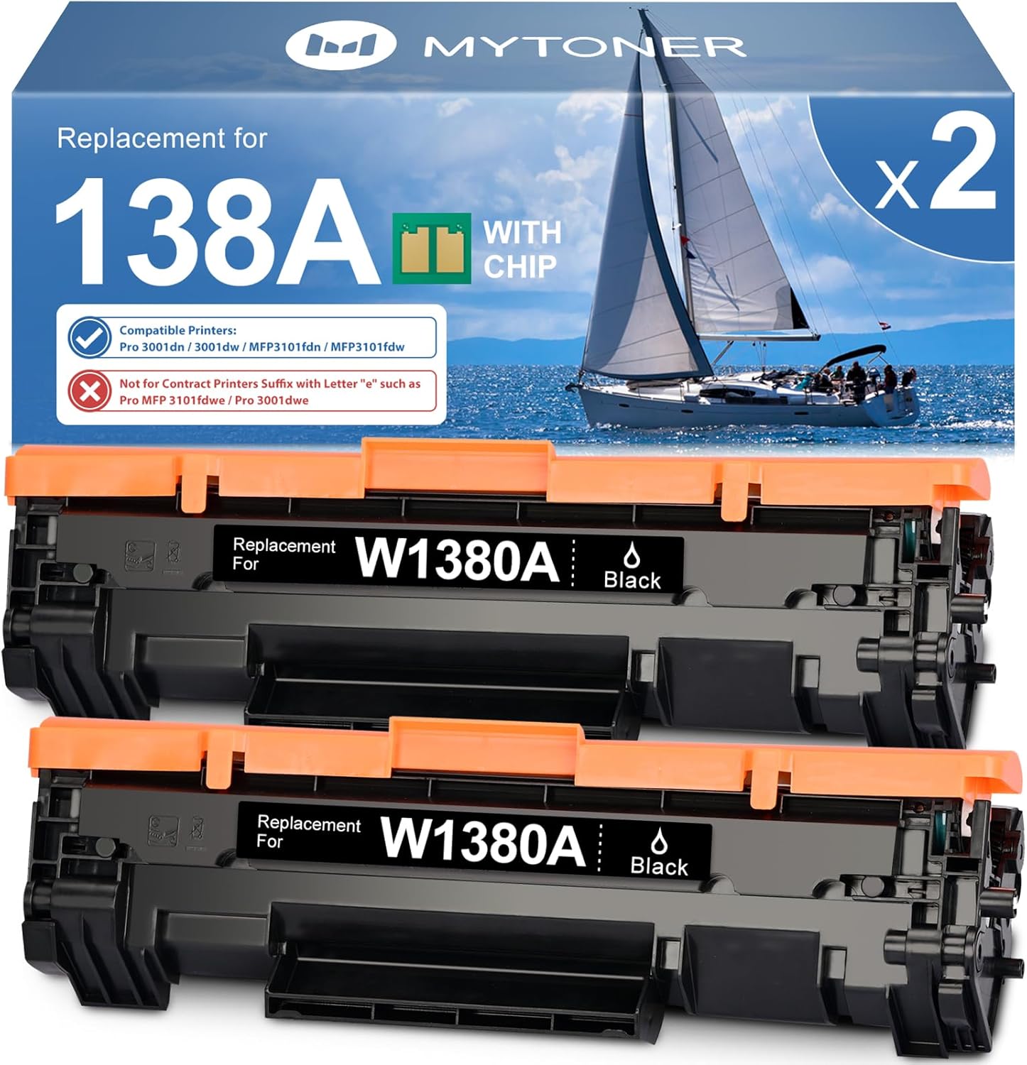 138A Black Toner Cartridge Replacement for HP Printers - 2 Pack