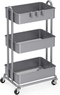3-Tier Metal Utility Rolling Cart Silver - Compact Heavy-Duty