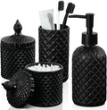 Matte Black Bathroom Accessories Set 4 Pack - Elegant Diamond Glass