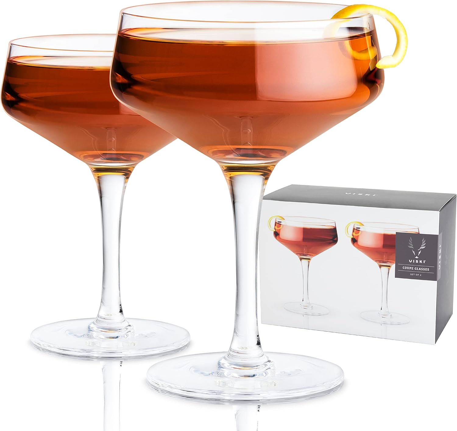 Viski Raye Angled Stemmed Crystal Coupe Glasses Set of 2