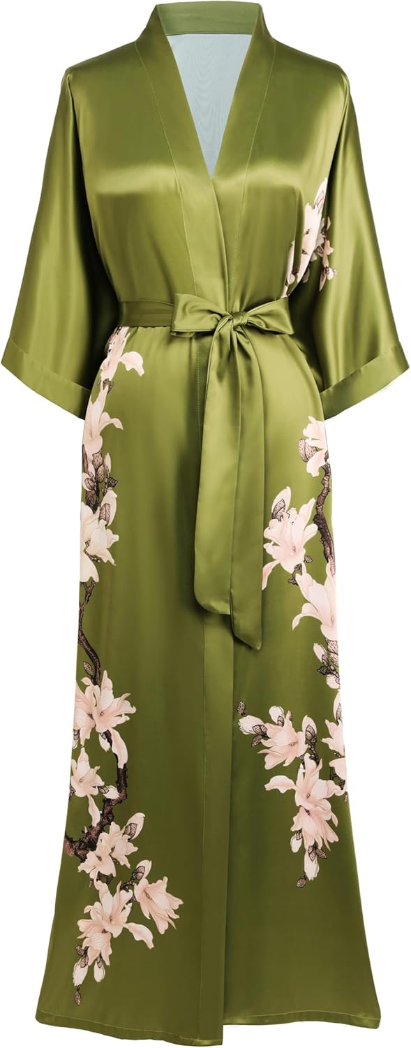 BABEYOND Kimono Robe Long Floral Satin Sleepwear for Women