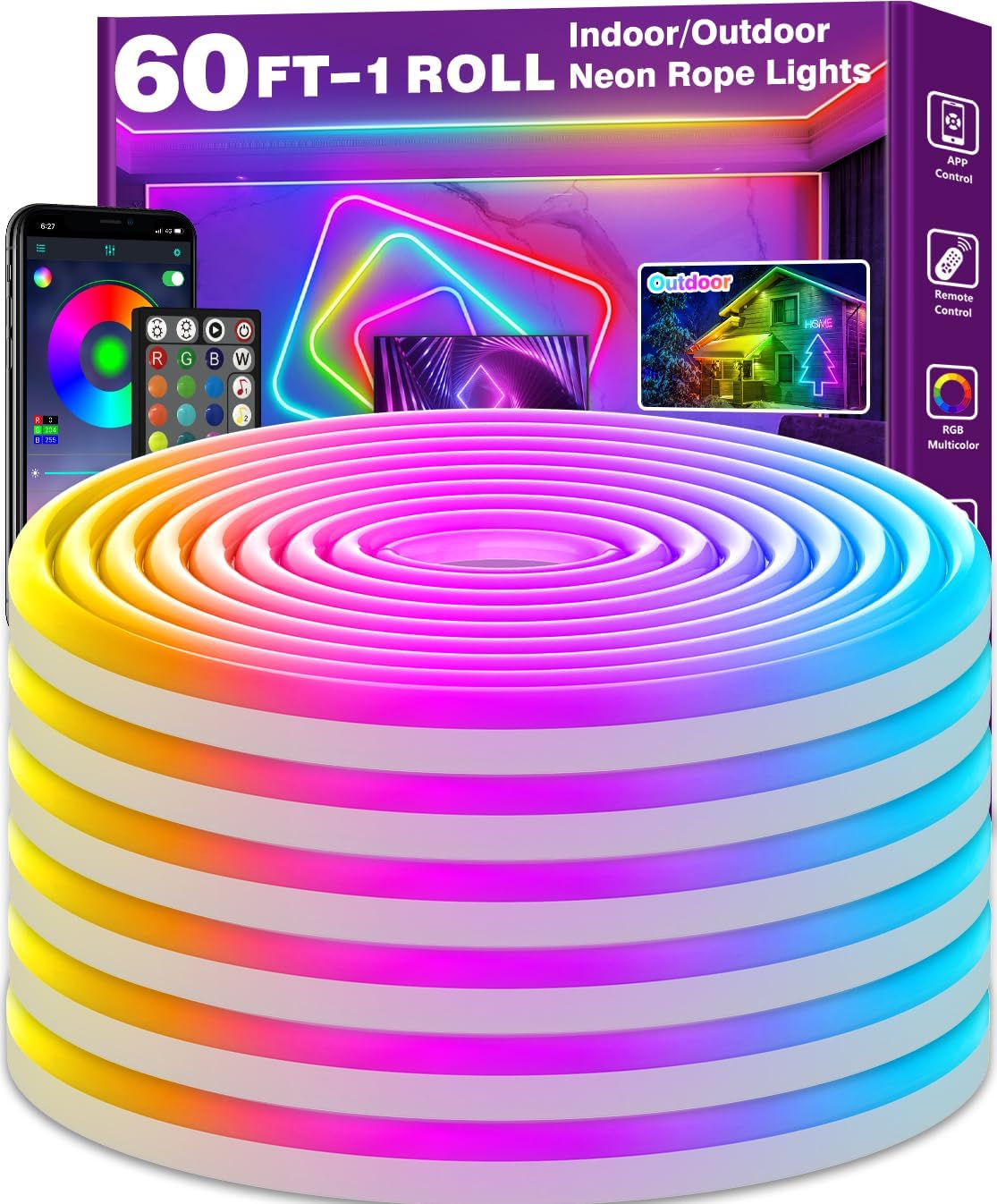 Flexible 60FT LED Neon Rope Lights for Indoor and Outdoor Use