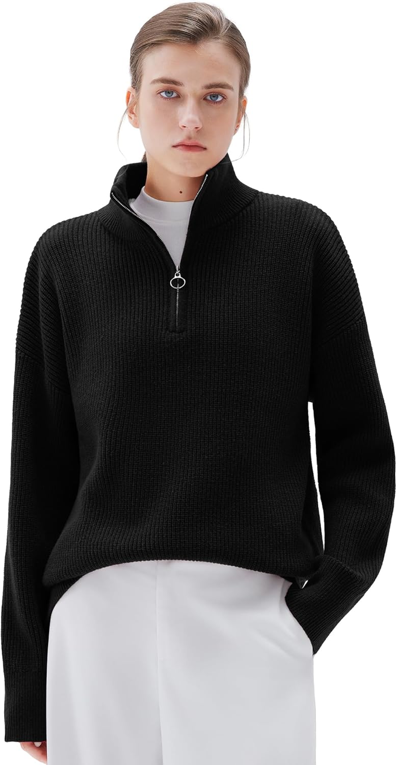 SUUKSESS Women Cashmere Oversized Quarter Zip Pullover Sweater
