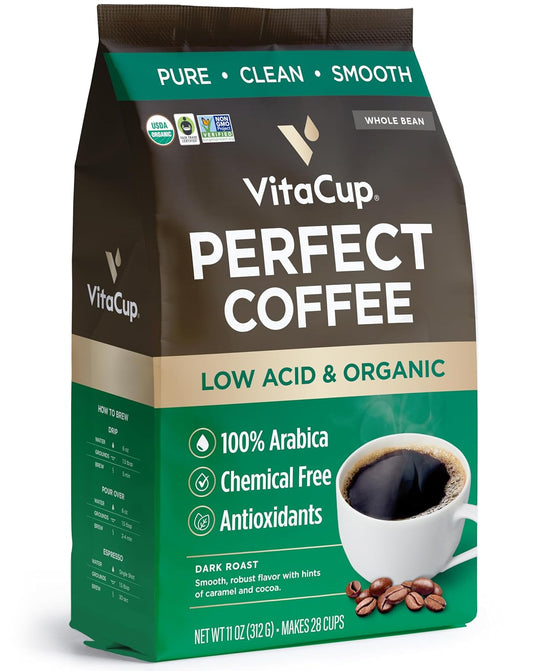 VitaCup Dark Roast Organic Low Acid Coffee, Clean & Pure
