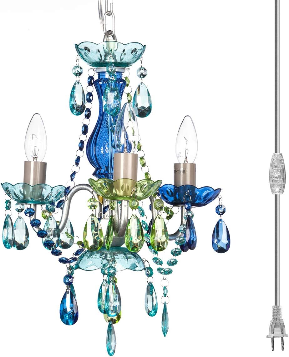 Brink House Plug-in 3 Light Chandelier with Blue Green Crystals