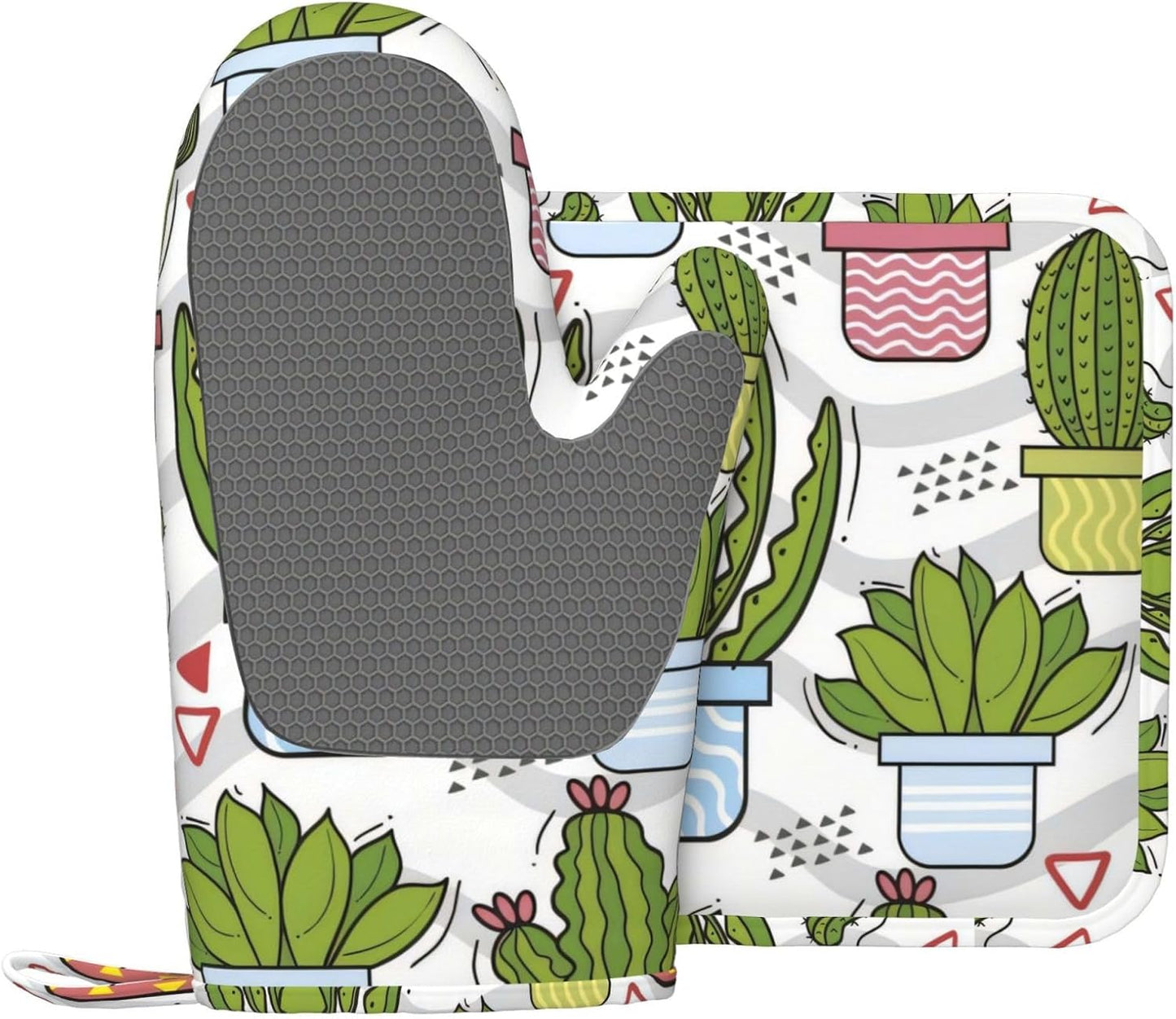 Cute Cactus Heat Resistant Oven Mitts Set