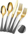 Hammered Black Gold Silverware Set 20 Piece Modern Flatware Set
