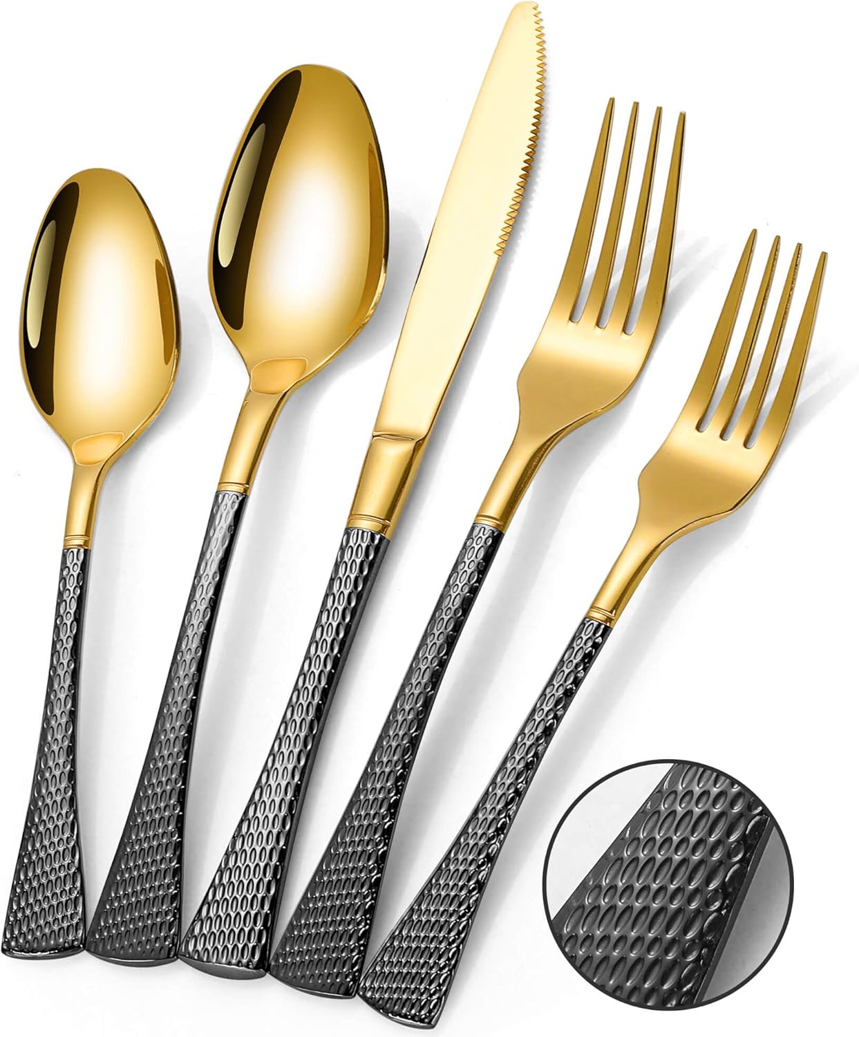 Hammered Black Gold Silverware Set for Modern Dining Needs