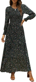 Annebouti Women's Fall Long Sleeve Smocked Maxi Dress - Flattering