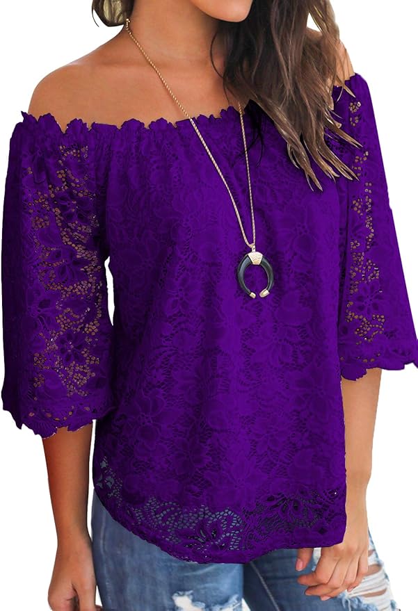 MIHOLL Women's Lace Off Shoulder Tops for Casual Elegance