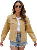 LONGBIDA Women's Cropped Frayed Washed Jean Jacket - Vintage Crop