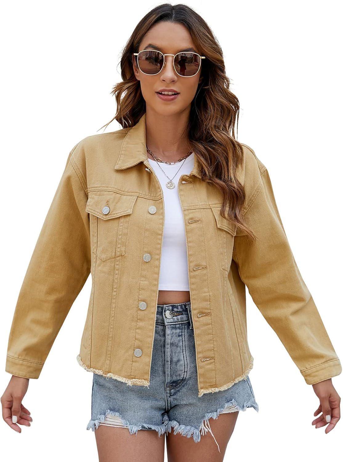 LONGBIDA Women's Cropped Denim Jacket with Pockets for Style