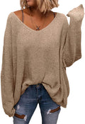 BZB Women's V Neck Long Sleeve Knit Oversized Pullover - Soft Viscose