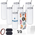 8 Pack White Sublimation Tumblers - Heat Transfer Ready!
