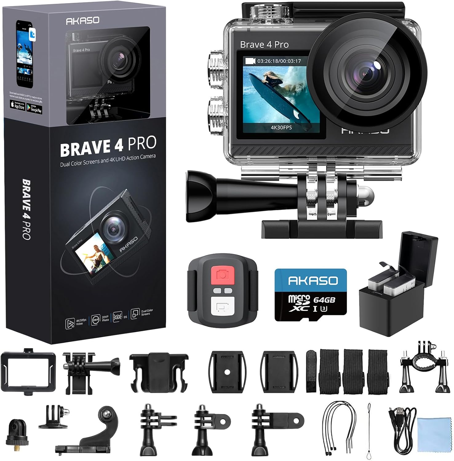 AKASO Brave 4 Pro 4K30 Action Camera with Dual Display Features