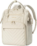 KROSER Laptop Backpack 17 in Quilted Beige - Water Repellent, USB Port