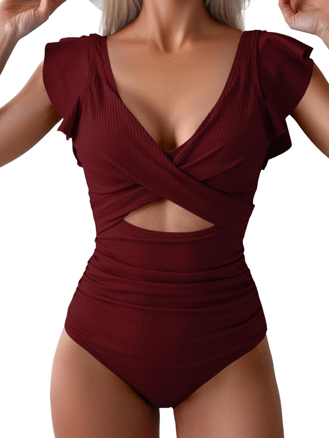 B2prity Women's One Piece Swimsuit with Ruffle Cutout Design