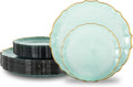 Translucent Green Plastic Plates with Gold Rim - Elegant 100pc Set