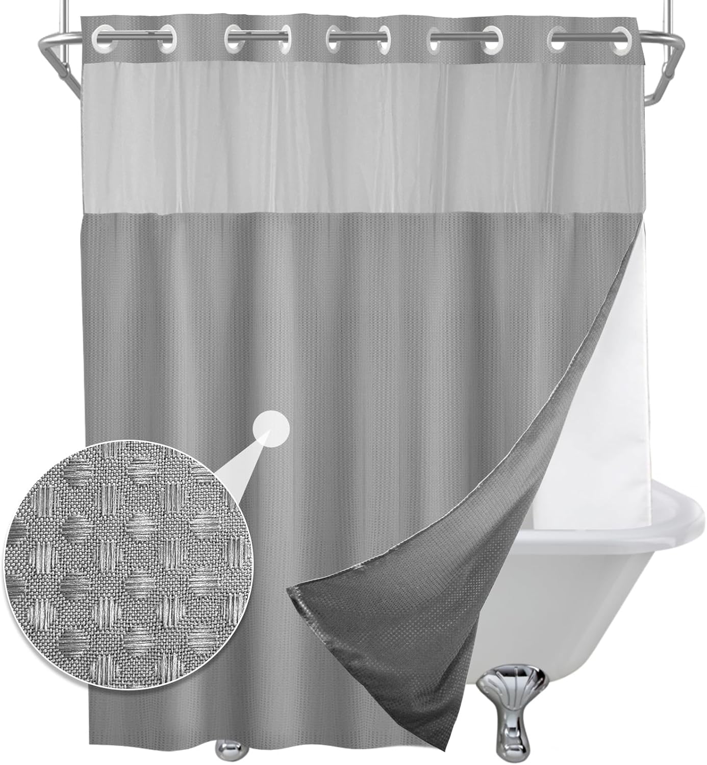 Waterproof Spa Gray Shower Curtain Set - No Hooks ~ Elegant & Easy!
