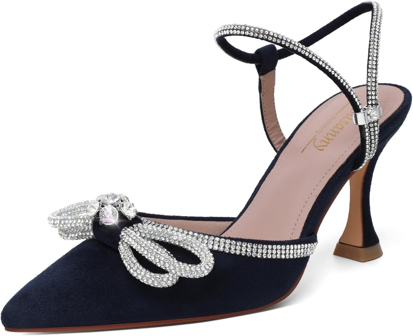 Susanny Women's Closed Toe Rhinestone Wedding Low Heel Pumps