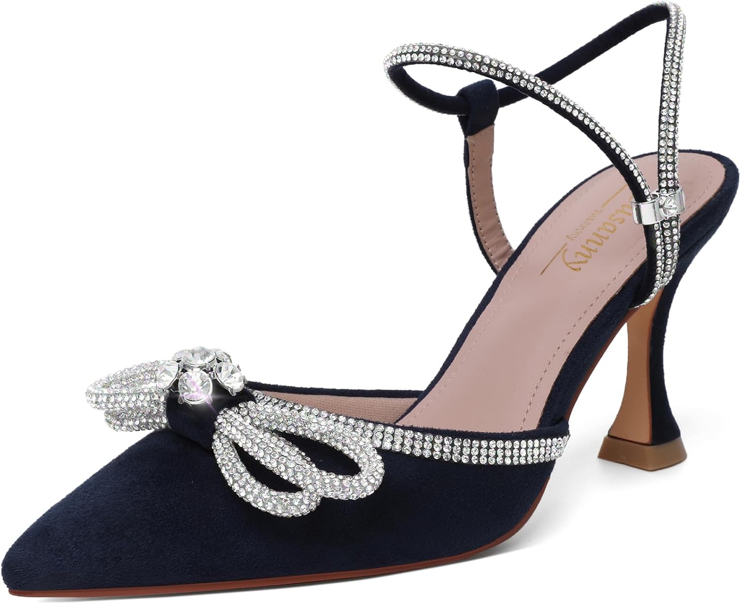 Susanny Women's Closed Toe Rhinestone Wedding Low Heel Pumps