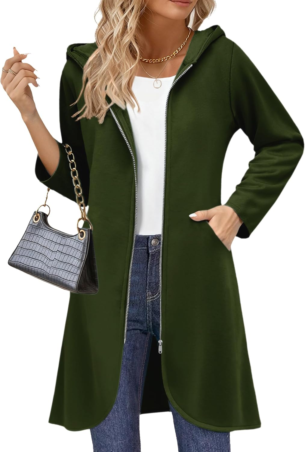Zeagoo Women's Fall Jacket: Stylish Zip Up Hoodie Tunic Coat