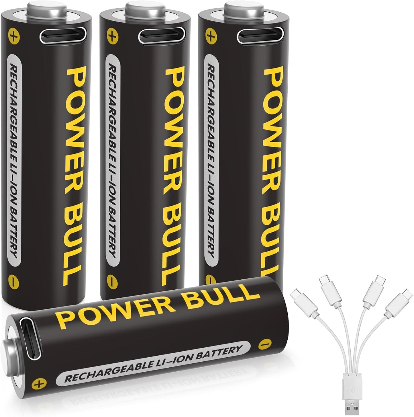 POWER BULL USB Rechargeable AA Batteries - 3600mWh, 1000+ Cycles